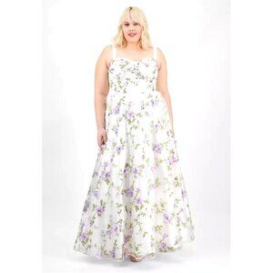 Say Yes Trendy Plus Size Floral Print Applique Light Purple Dress/Gown 16W NWT